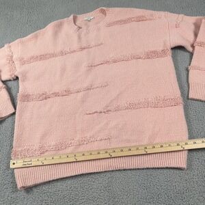 JODIFL Sweater Womens Large Pink Textured Crewneck Pullover Boucle Knit Striped
